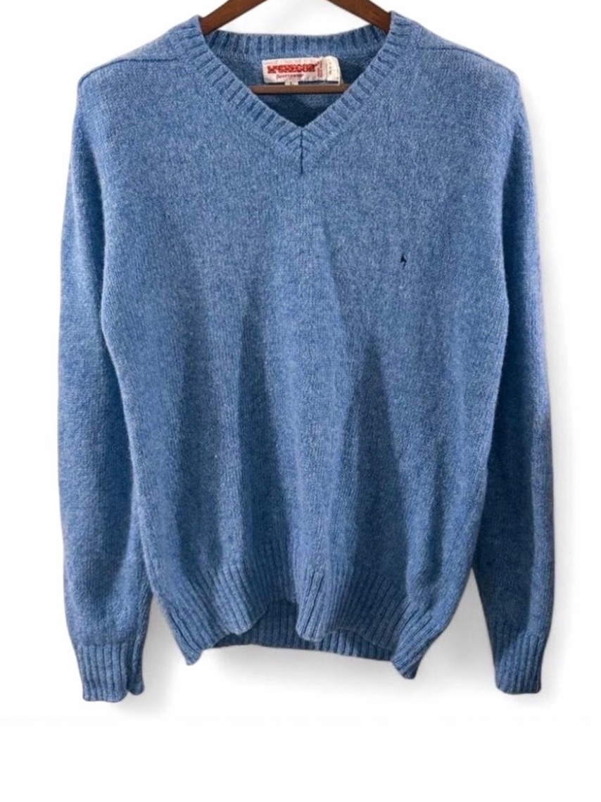 Vtg Men’s Mcgregor Blue V-Neck Wool Sweater Size Large